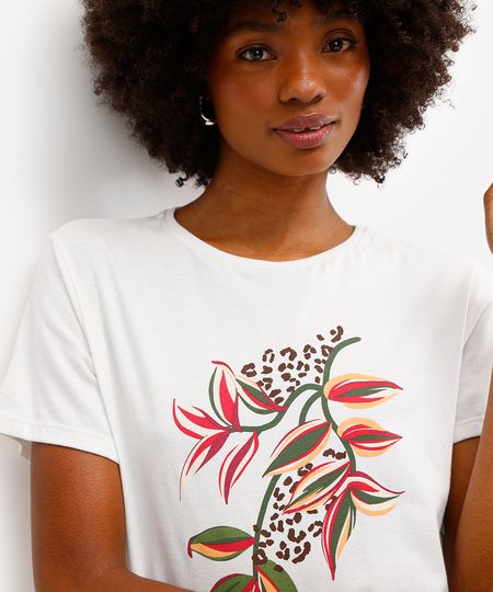 camiseta feminina de algodão floral off white PP camiseta feminina de algodão floral off white PP