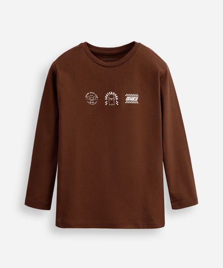 blusa de algodão infantil manga longa skate marrom 6