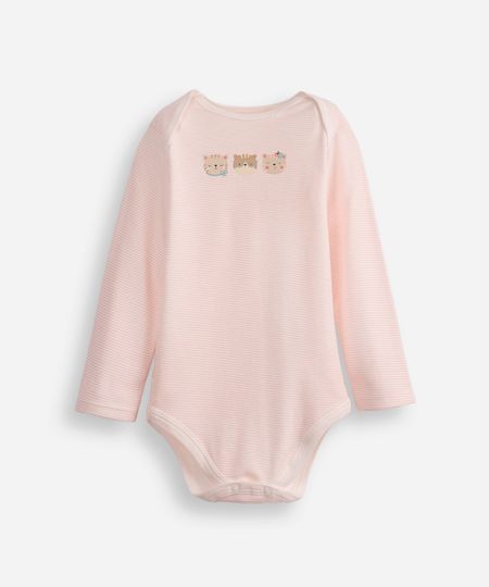 body infantil de algodão gatinhos listrado rosa 18-24 body infantil de algodão gatinhos listrado rosa 18-24