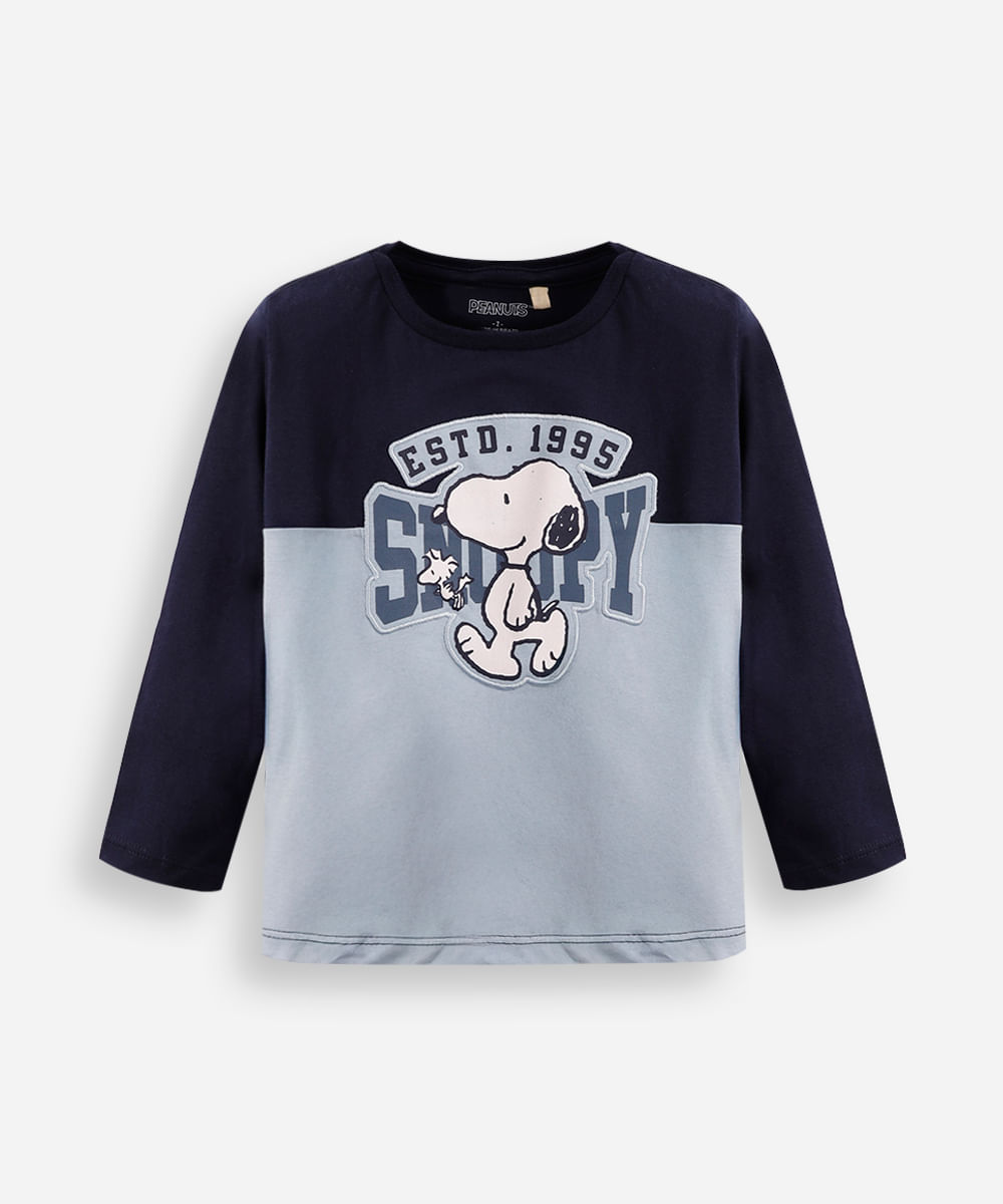 blusa de algodão infantil manga longa snoopy azul