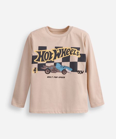 blusa de algodão infantil manga longa hot wheels bege 1
