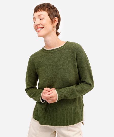 suéter feminino de tricot com fendas verde M