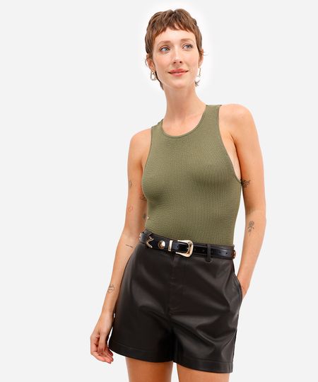 body cavado feminino de poliamida texturizado verde P body cavado feminino de poliamida texturizado verde P