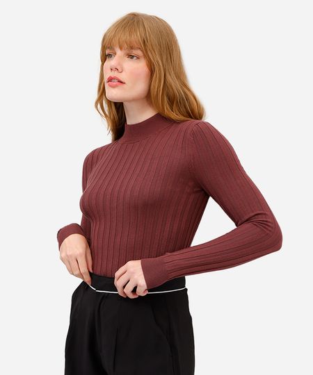 suéter de tricot canelado gola alta marrom GG suéter de tricot canelado gola alta marrom GG