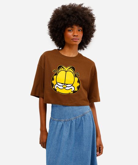 cropped feminino de algodão garfield texturizado marrom M