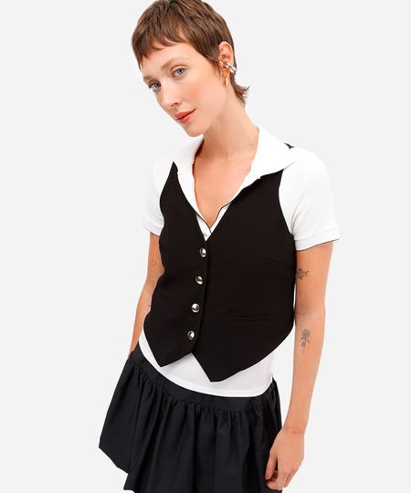 colete feminino de alfaiataria em viscose preto P