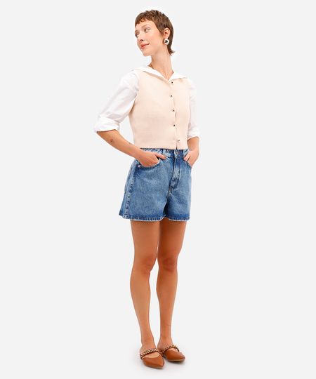 short jeans feminino cintura alta azul 36