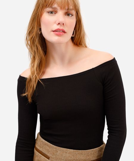 blusa cropped feminina de algodão ombro a ombro preta GG