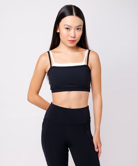 top feminino de poliamida com sobreposição mindset sport preto PP