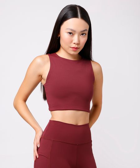 top feminino de poliamida com recorte mindset sport vinho PP
