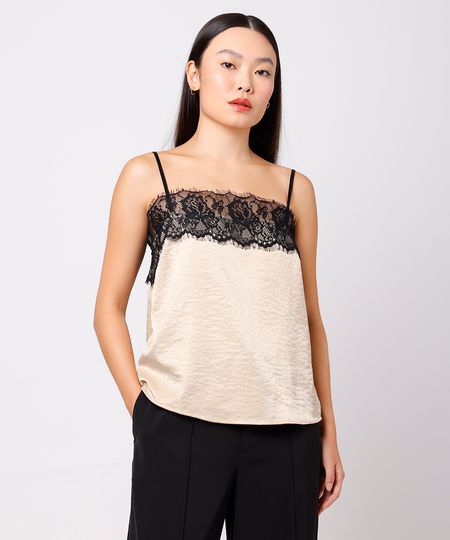 regata feminina acetinada com renda mindset bege P regata feminina acetinada com renda mindset bege P