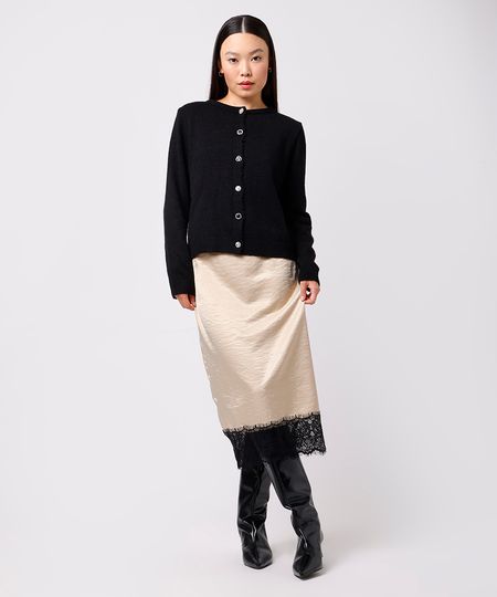 saia midi feminina acetinada com renda mindset bege 38 saia midi feminina acetinada com renda mindset bege 38