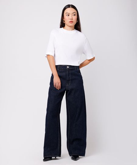 calça barrel feminina jeans mindset azul 34