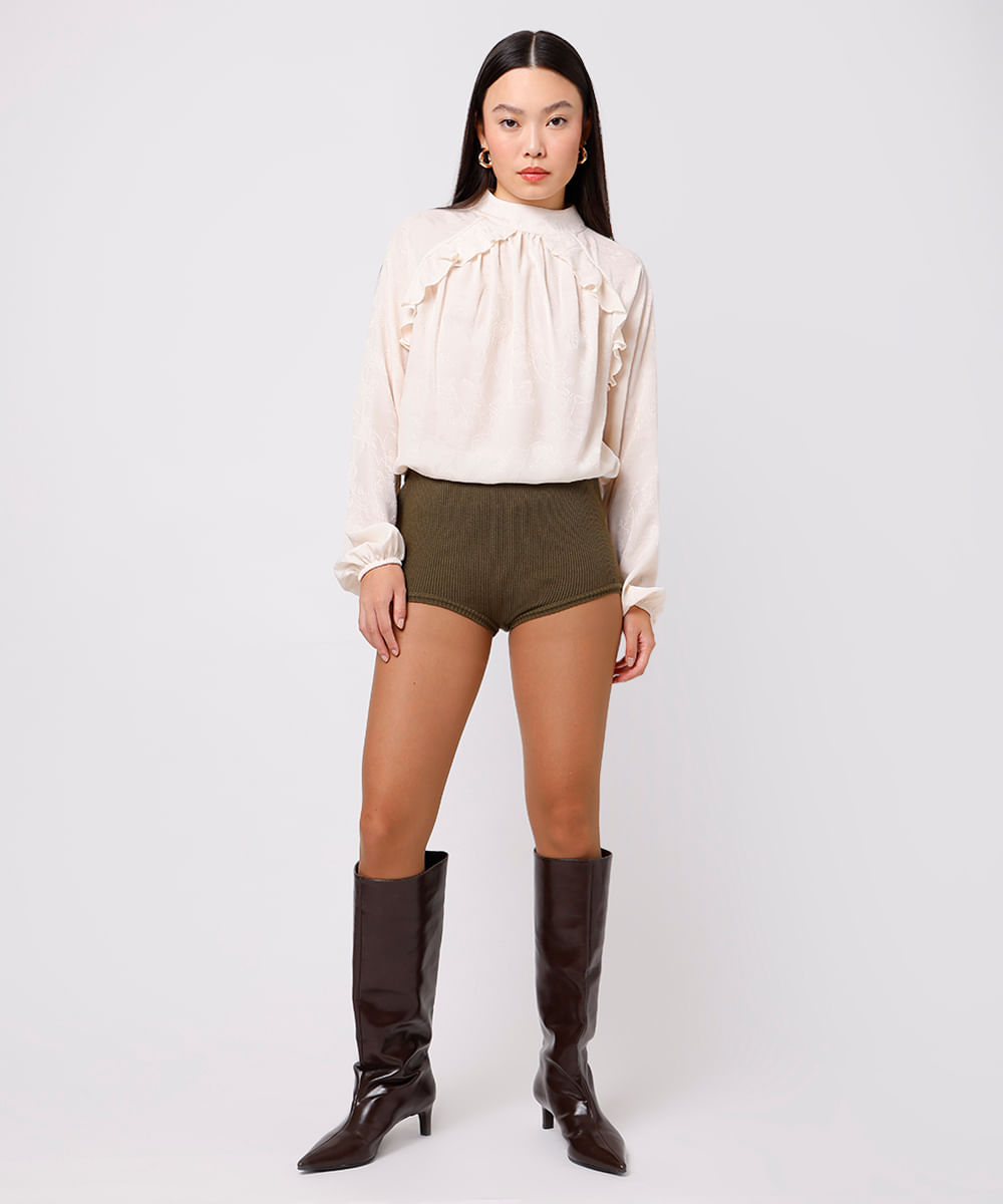 hot pant feminina de tricot canelado mindset verde