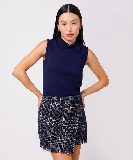 regata polo feminina de tricot mindset azul PP