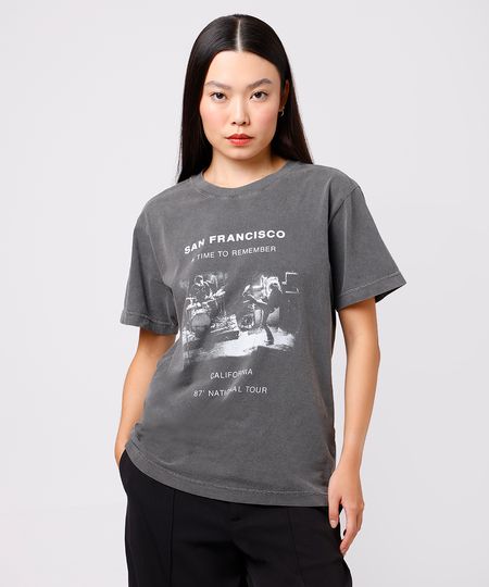 camiseta feminina de algodão san francisco mindset cinza PP camiseta feminina de algodão san francisco mindset cinza PP