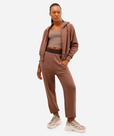 calça jogger feminina de moletom esportiva ace marrom GG