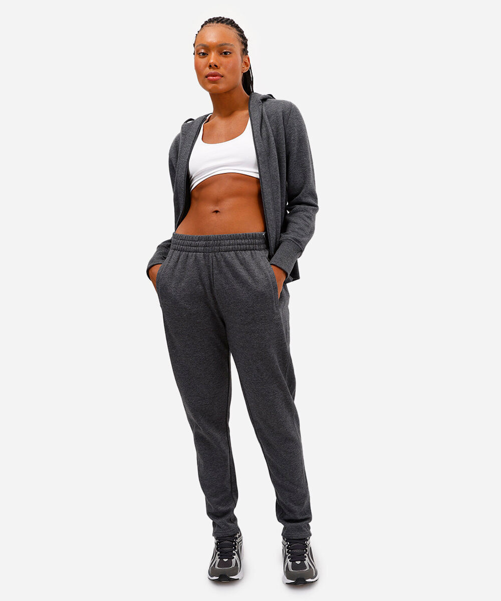 calça de moletom cintura alta esportiva ace cinza