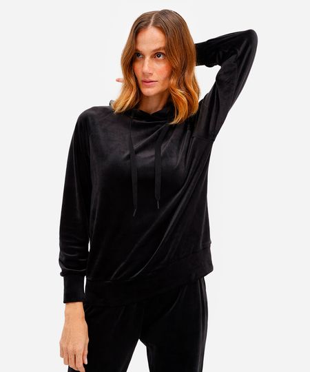 blusão de plush com capuz esportivo ace - preto G