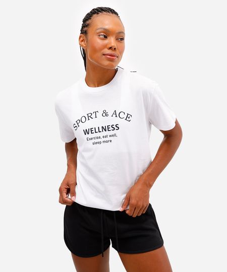 camiseta feminina de algodão esportiva ace estampada branca P camiseta feminina de algodão esportiva ace estampada branca P