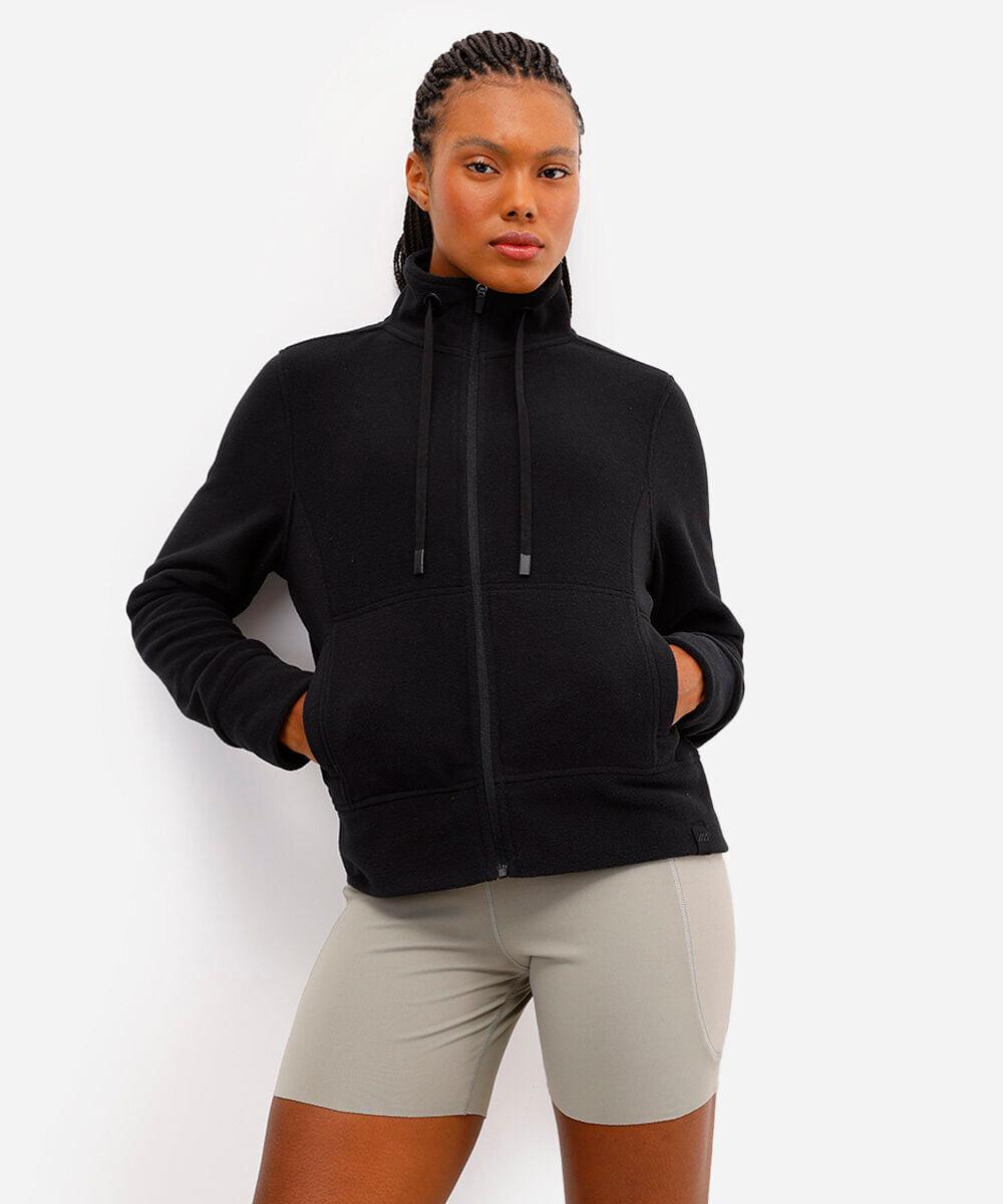jaqueta de fleece gola alta esportiva ace preto