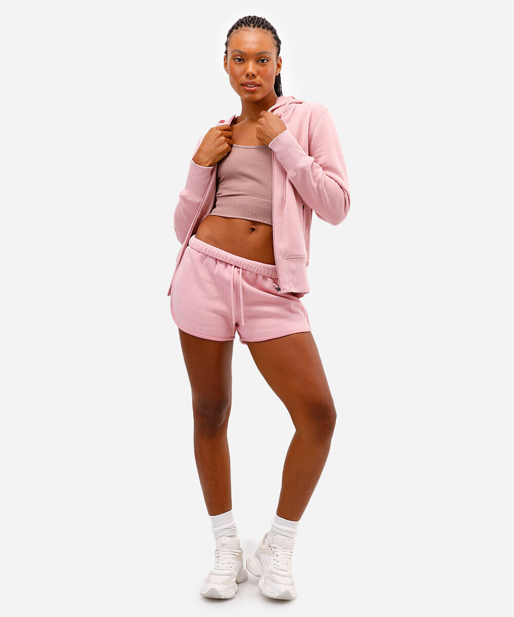 short de moletom cintura média esportivo ace - rosa velho