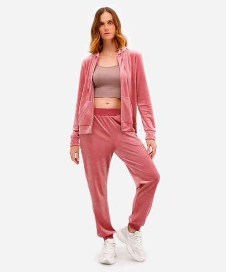 calça reta de plush cintura alta esportiva ace rosa P
