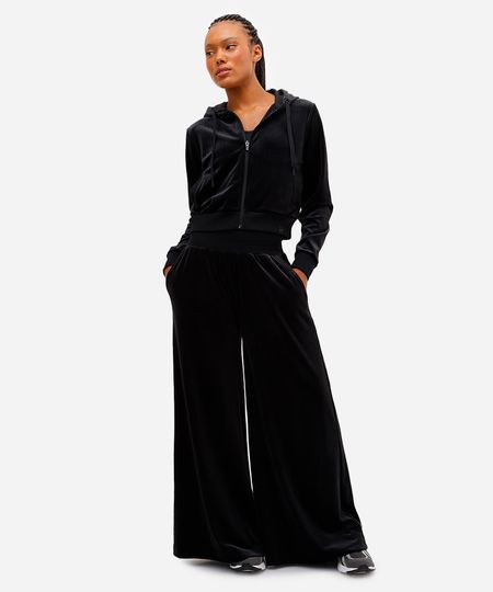 calça wide leg feminina plush esportiva ace preta P