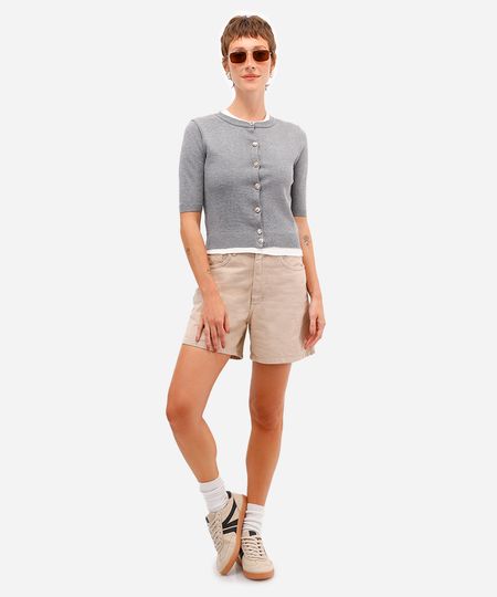 bermuda feminina de sarja cintura alta bege 36 bermuda feminina de sarja cintura alta bege 36