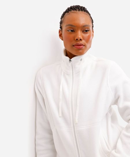 jaqueta de fleece gola alta esportiva ace branco G