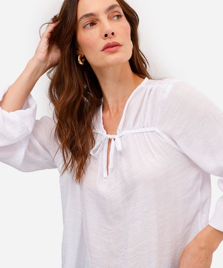 bata feminina com viscose manga longa texturizada off white M