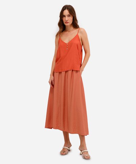 saia longa feminina evasê cós elástico texturizada laranja 42 saia longa feminina evasê cós elástico texturizada laranja 42