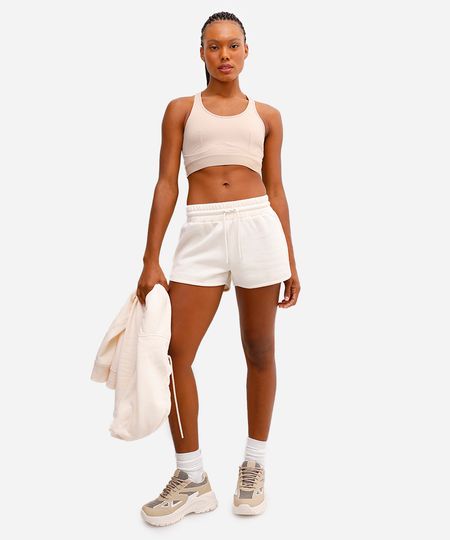 short de moletom cintura média esportivo ace off white M