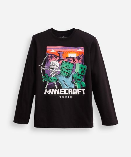 blusa de algodão infantil manga longa minecraft preta 4