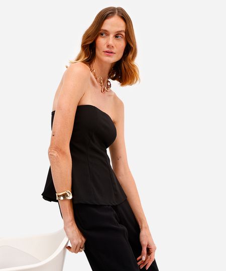 blusa peplum feminina sem alça texturizada preta M