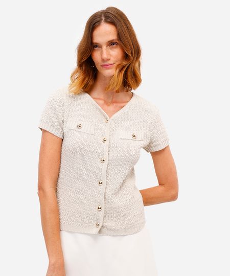 blusa feminina de tricot manga curta bege PP