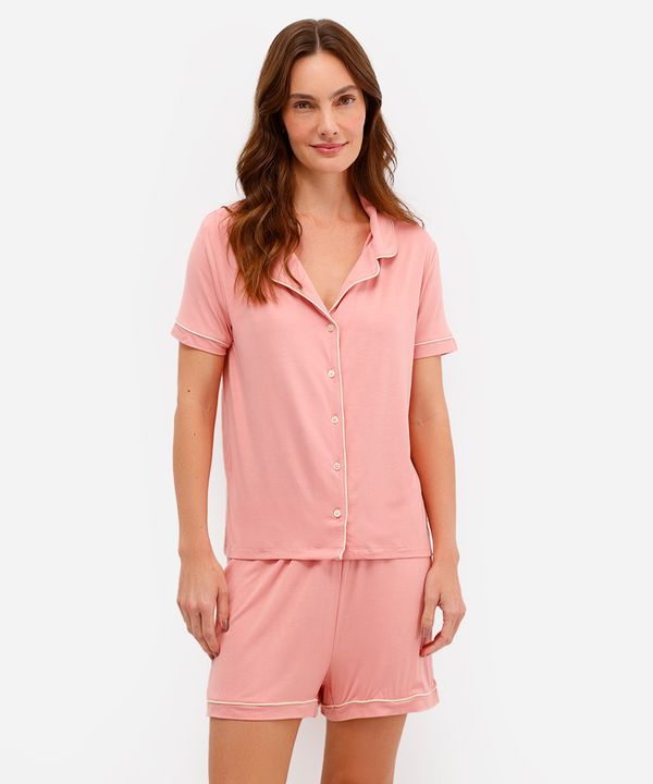 pijama americano de viscose curto rosa P