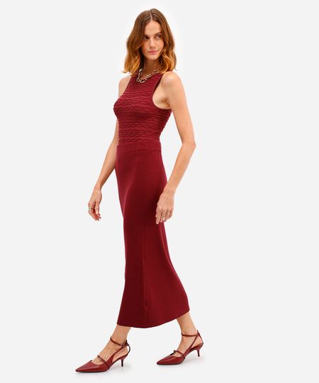 saia midi feminina de tricot cós elástico vinho M