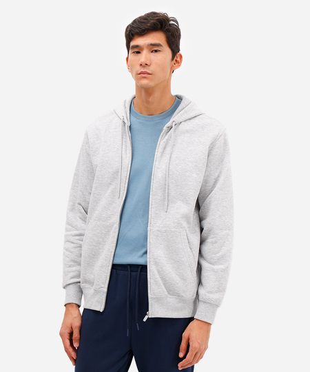 jaqueta básica masculina de moletom com capuz cinza M