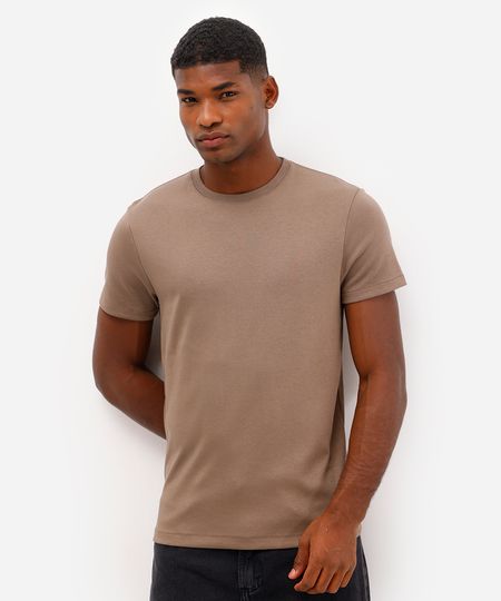 camiseta slim de algodão peruano bold bege P camiseta slim de algodão peruano bold bege P