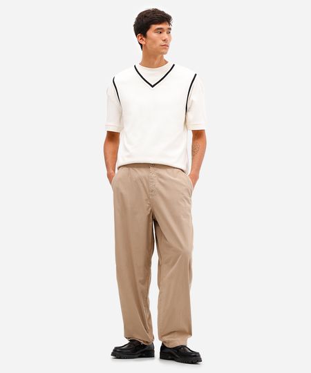calça baggy masculina de sarja cós com elástico bege 42