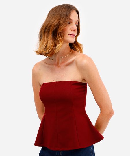blusa peplum feminina sem alça texturizada vinho GG