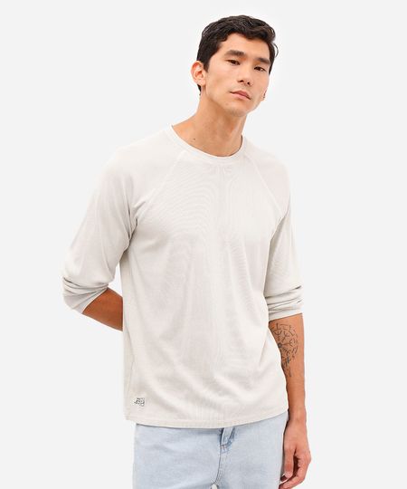 blusa masculina de algodão estonado manga raglan bege GG