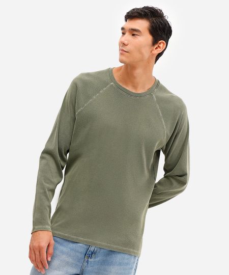 blusa masculina de algodão estonado manga raglan verde M