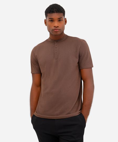polo masculina comfort gola padre manga curta azul marrom M