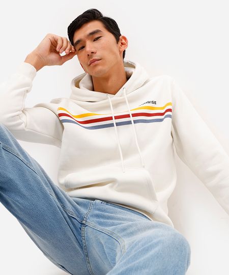 blusão masculino de moletom com capuz e bolso canguru sunrise off white G