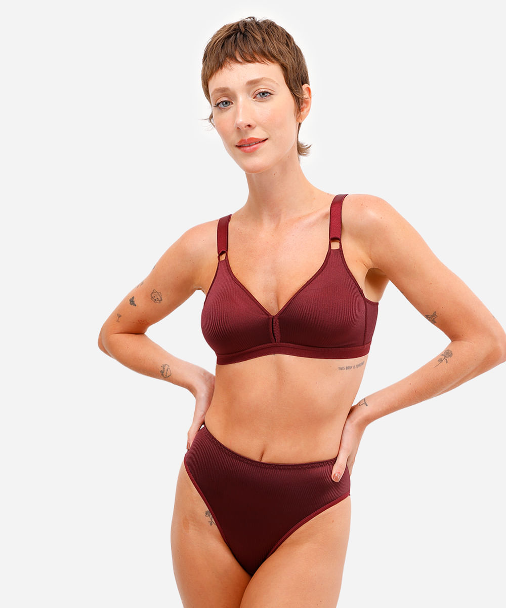 calcinha caleçon feminina texturizada demillus vinho