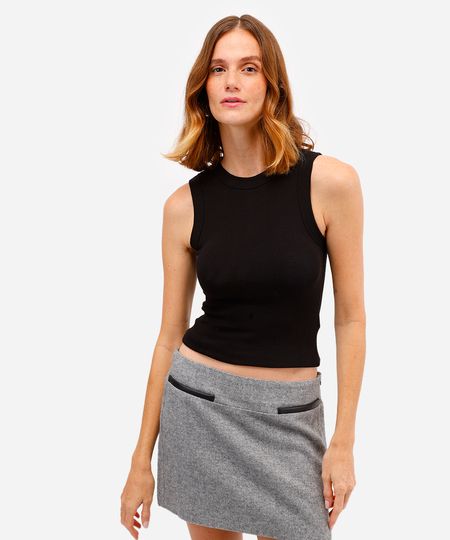 regata básica feminina de algodão decote redondo preta P regata básica feminina de algodão decote redondo preta P