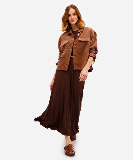 saia longa godê feminina texturizada marrom PP saia longa godê feminina texturizada marrom PP