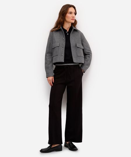 calça jogger básica feminina com nervura preta M calça jogger básica feminina com nervura preta M